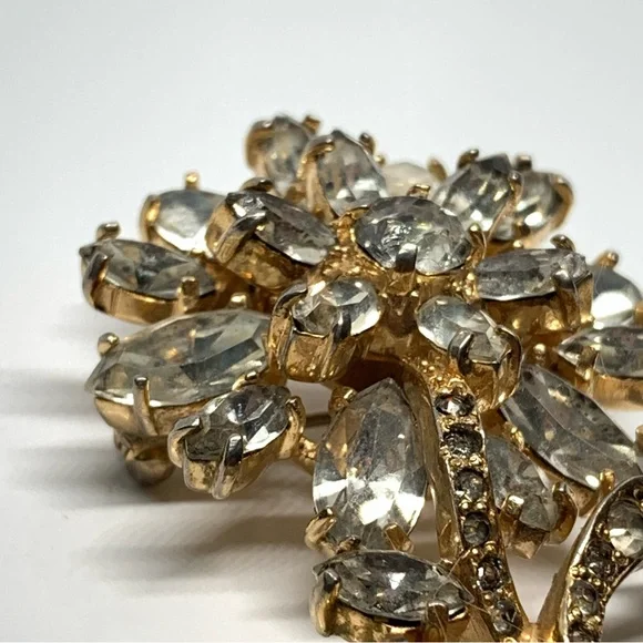 Vintage Original Eisenberg Goldtone Clear Rhinestone Flower Brooch - Picture 5 of 6
